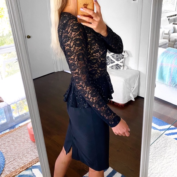 🖤 4F FOUR FLAVOR BLACK LACE SEQUIN PEPLUM BODYCON EVENING DRESS! - Picture 3 of 16